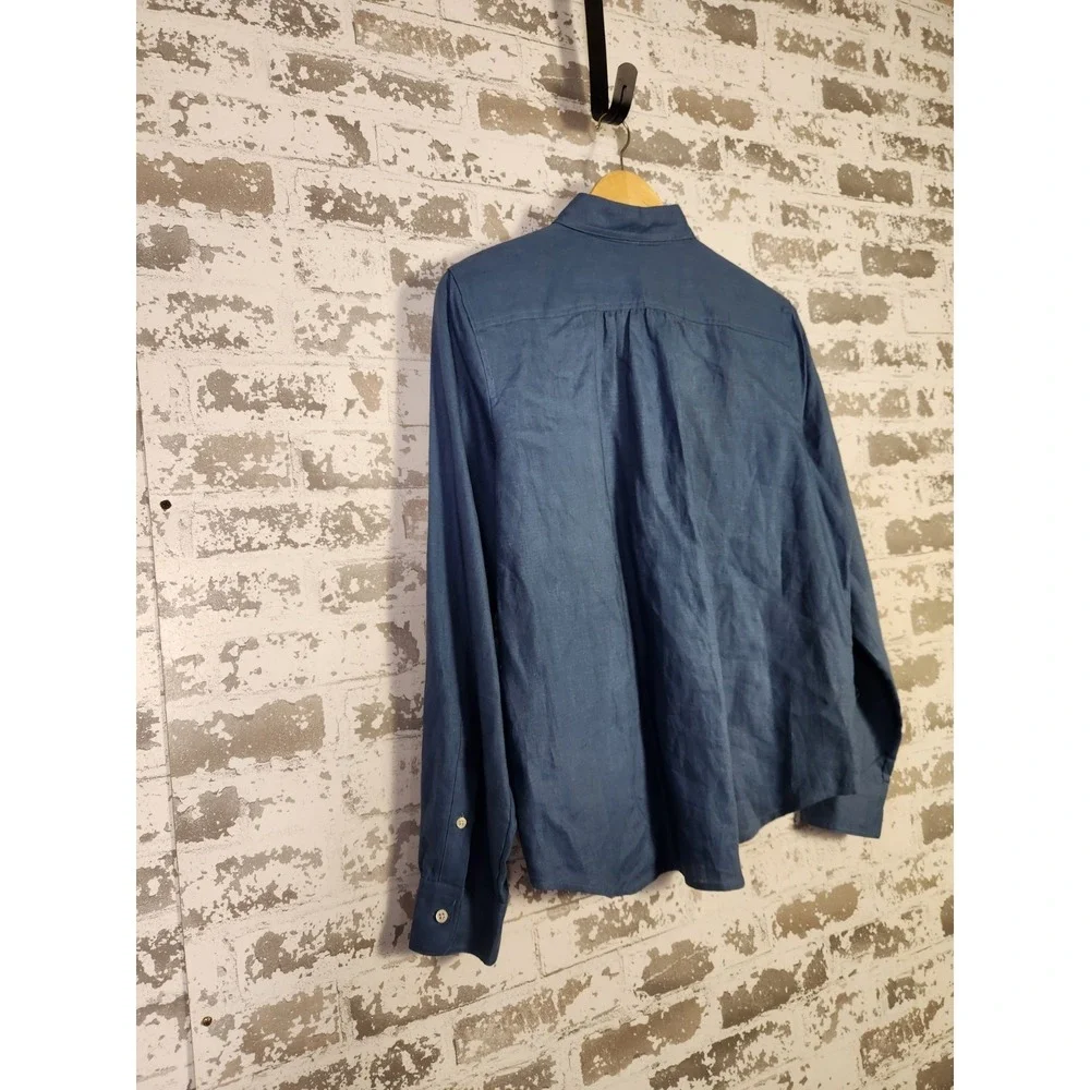 Ralph Lauren Shirt Womens Large Blue Linen Long Sleeve Button Up Beachy Coastal - Picture 11 of 15